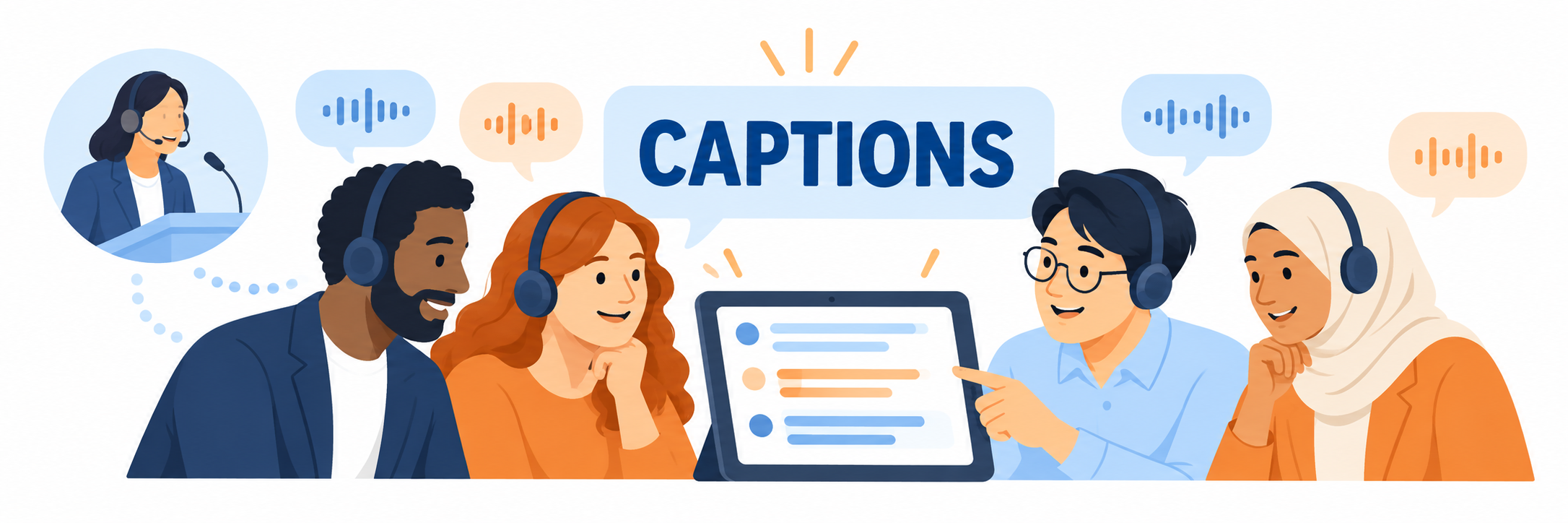 Reading bilingual captions in a group discussion