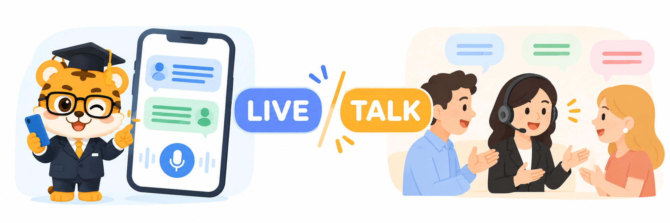 A classroom and a conversation represented by LIVE and TALK