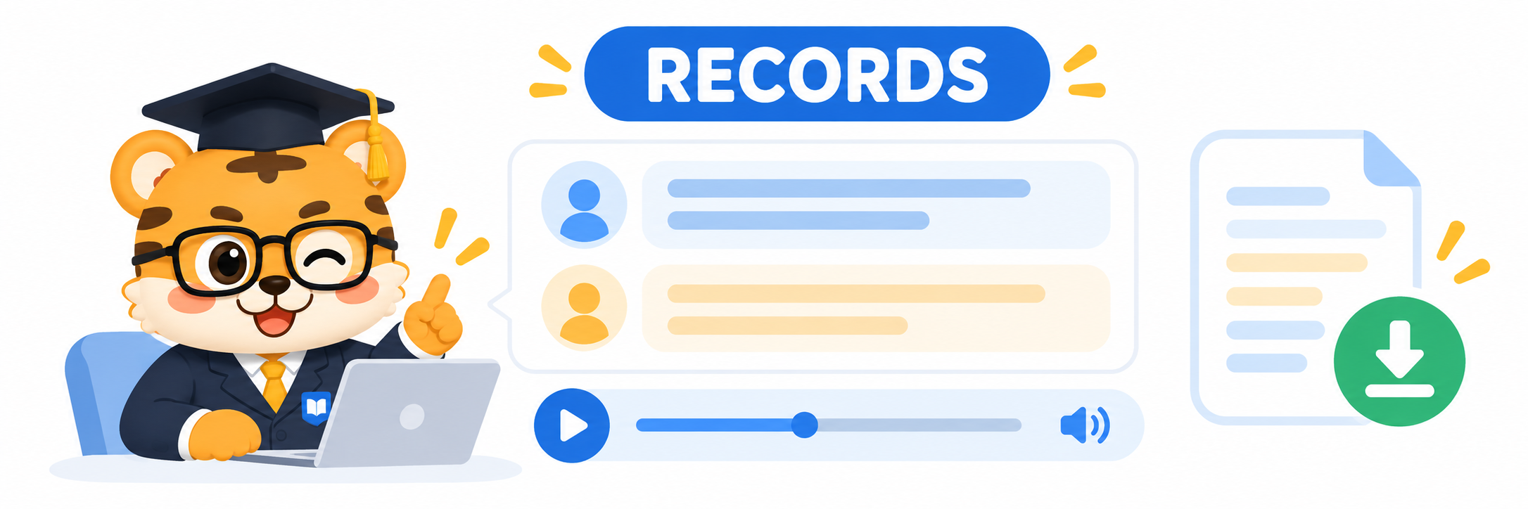 A bilingual transcript and a person reviewing RECORDS